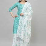 Blue and white printed unstitched dress material 